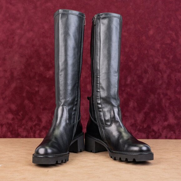 Paul Green Women Bravo Black Leather Lug Sole Fashion Tall Boots sz 9US AUS 6.5 - Picture 2 of 10